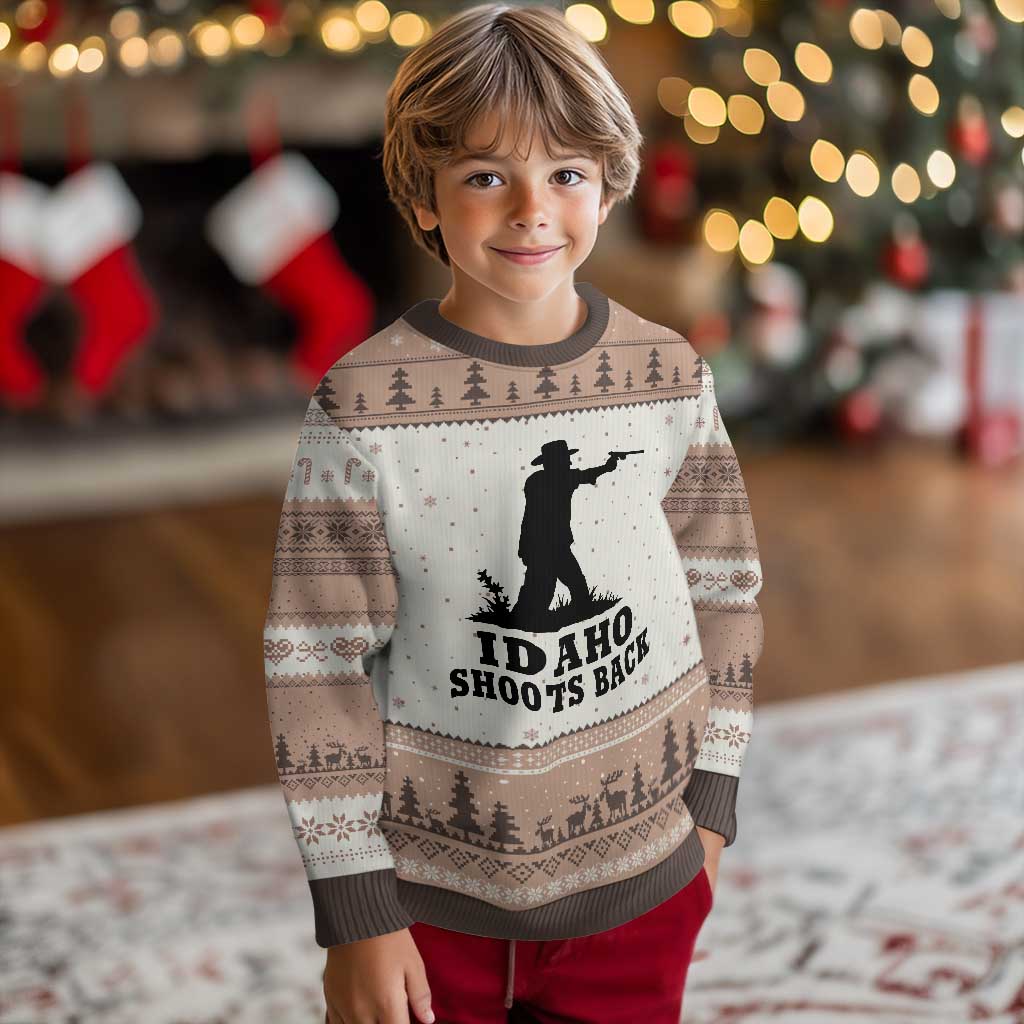 Idaho Shoots Back Minimalist Gunslinger Silhouette State Pride Graphic Ugly Christmas Sweater TS02 Mocha Mousse Print Your Wear