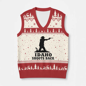 Idaho Shoots Back Minimalist Gunslinger Silhouette State Pride Graphic V-Neck Knit Sweater Vest TS02 Beige Red Print Your Wear