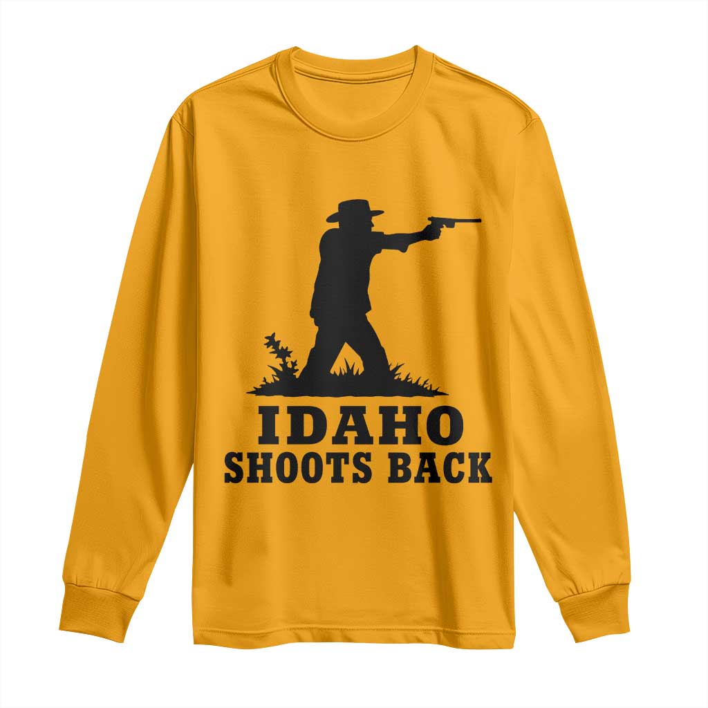 Idaho Shoots Back Minimalist Gunslinger Silhouette State Pride Graphic Long Sleeve Shirt TS02 Gold Print Your Wear