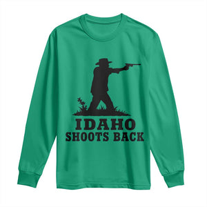 Idaho Shoots Back Minimalist Gunslinger Silhouette State Pride Graphic Long Sleeve Shirt TS02 Irish Green Print Your Wear