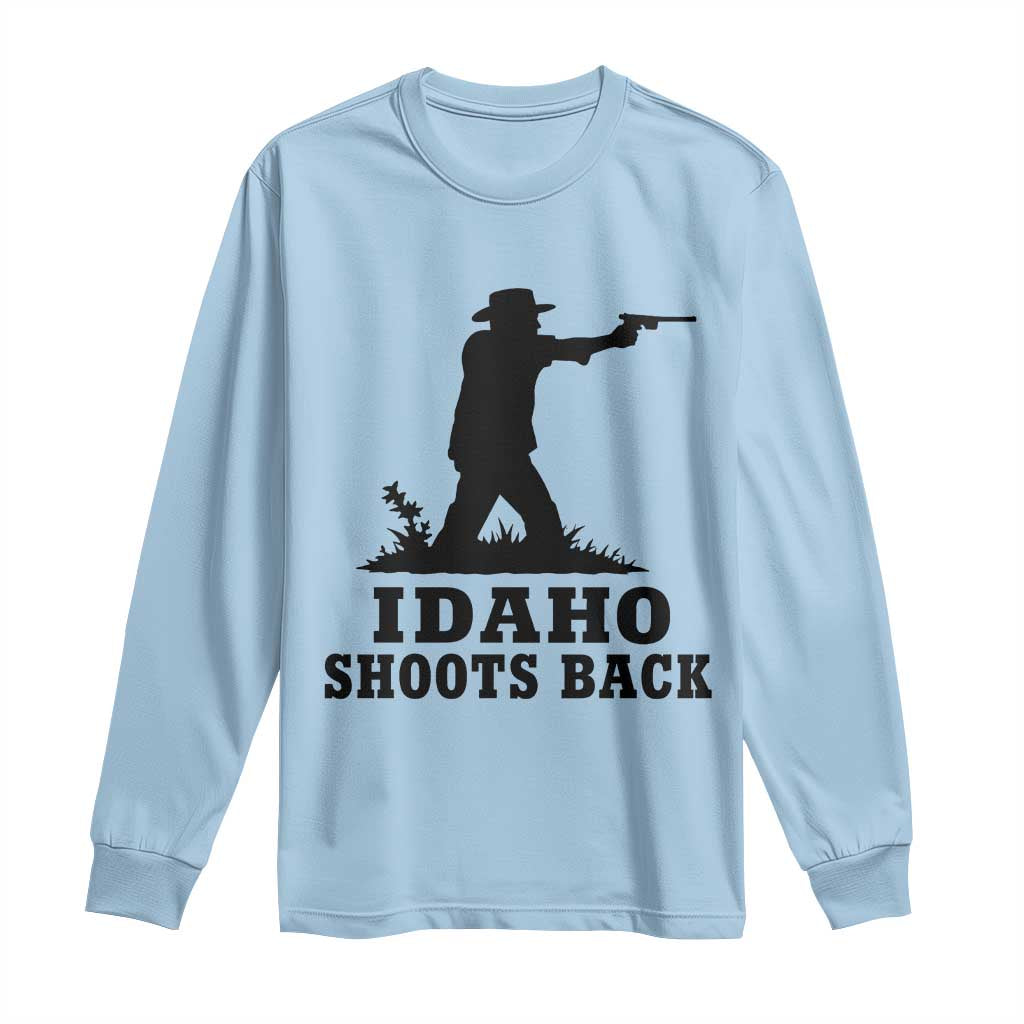 Idaho Shoots Back Minimalist Gunslinger Silhouette State Pride Graphic Long Sleeve Shirt TS02 Light Blue Print Your Wear