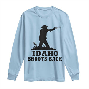 Idaho Shoots Back Minimalist Gunslinger Silhouette State Pride Graphic Long Sleeve Shirt TS02 Light Blue Print Your Wear