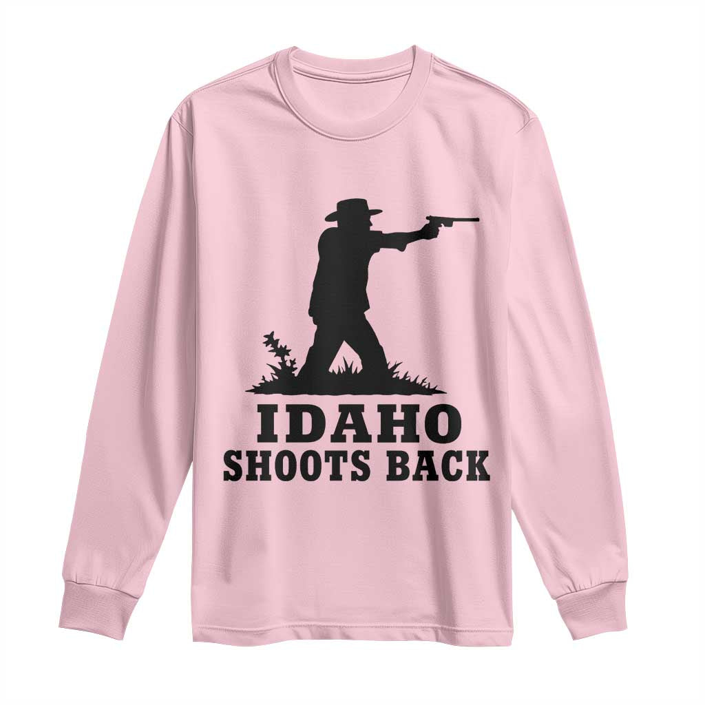 Idaho Shoots Back Minimalist Gunslinger Silhouette State Pride Graphic Long Sleeve Shirt TS02 Light Pink Print Your Wear