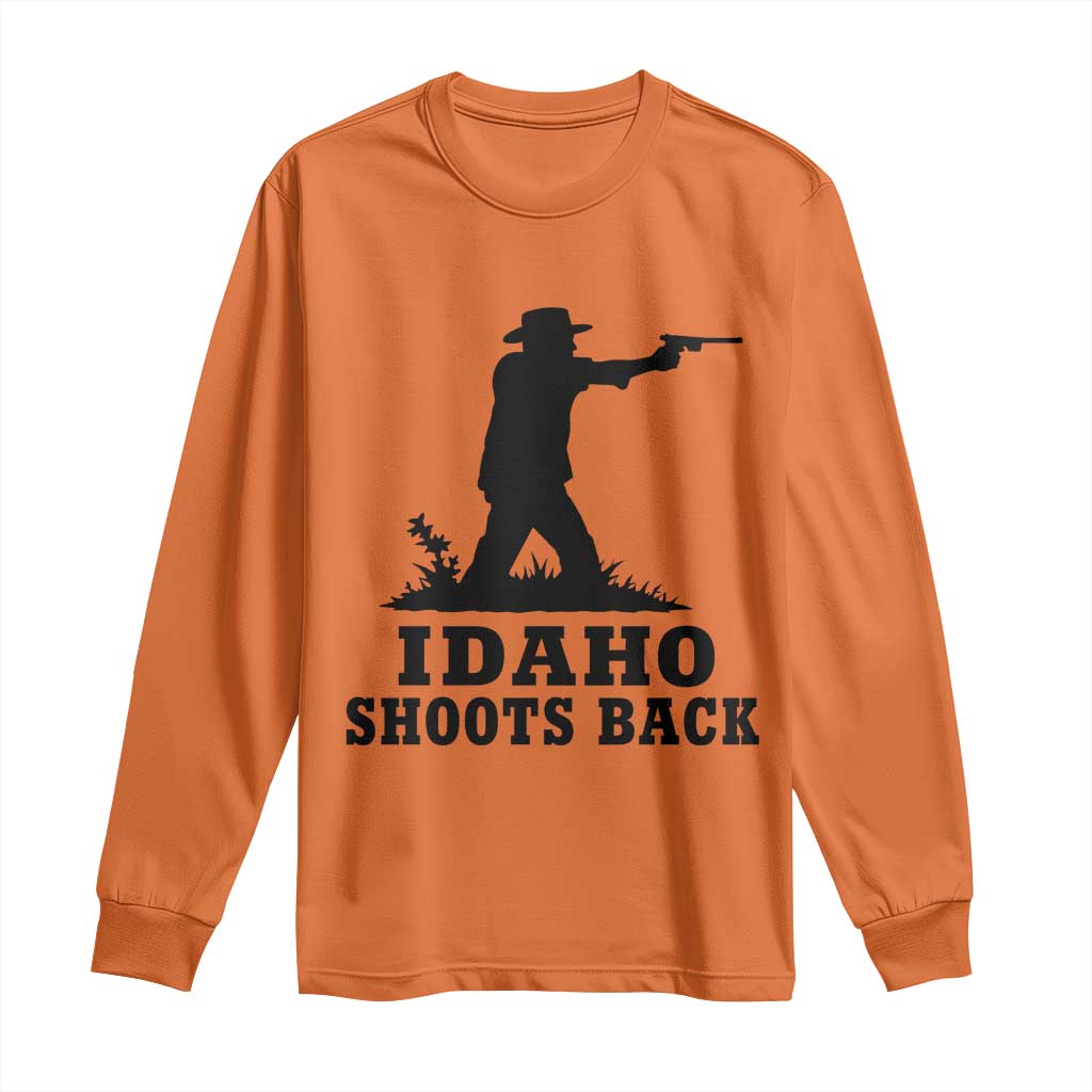 Idaho Shoots Back Minimalist Gunslinger Silhouette State Pride Graphic Long Sleeve Shirt TS02 Orange Print Your Wear
