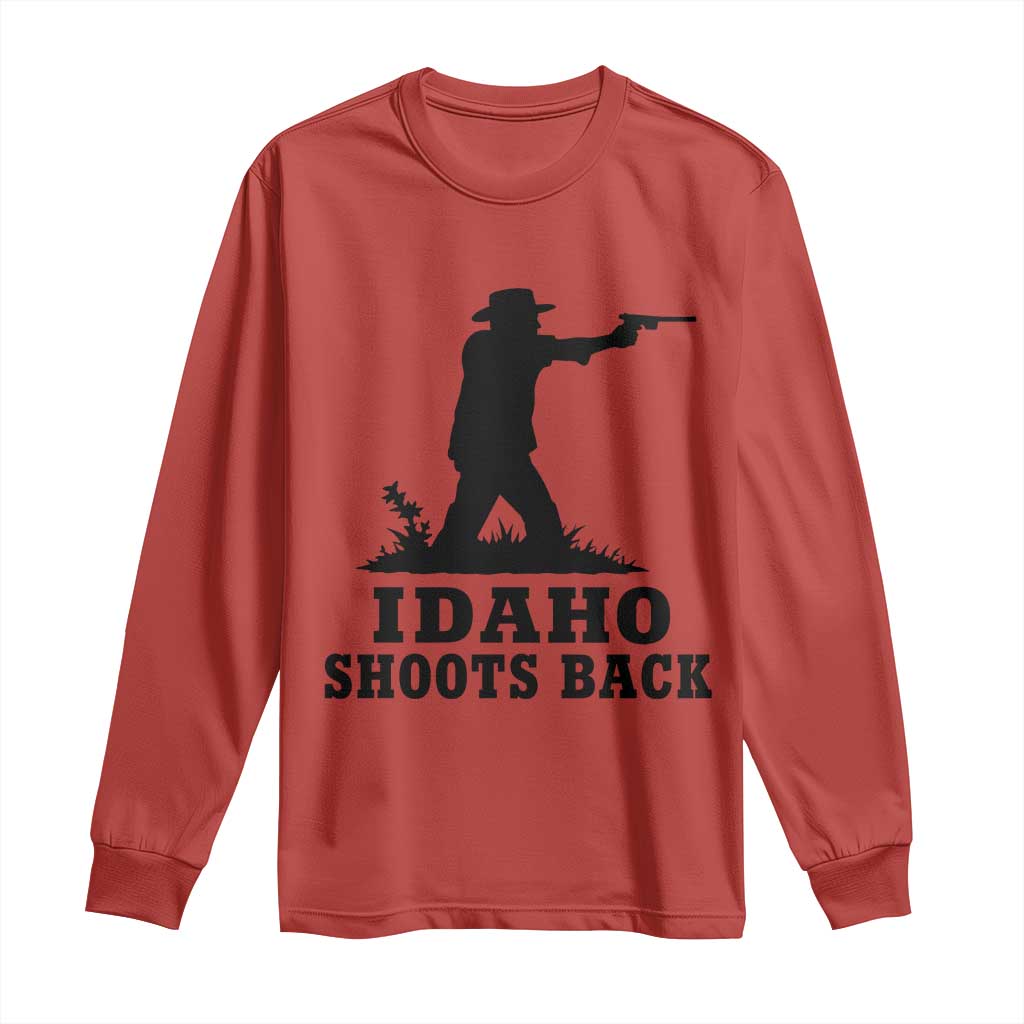 Idaho Shoots Back Minimalist Gunslinger Silhouette State Pride Graphic Long Sleeve Shirt TS02 Red Print Your Wear