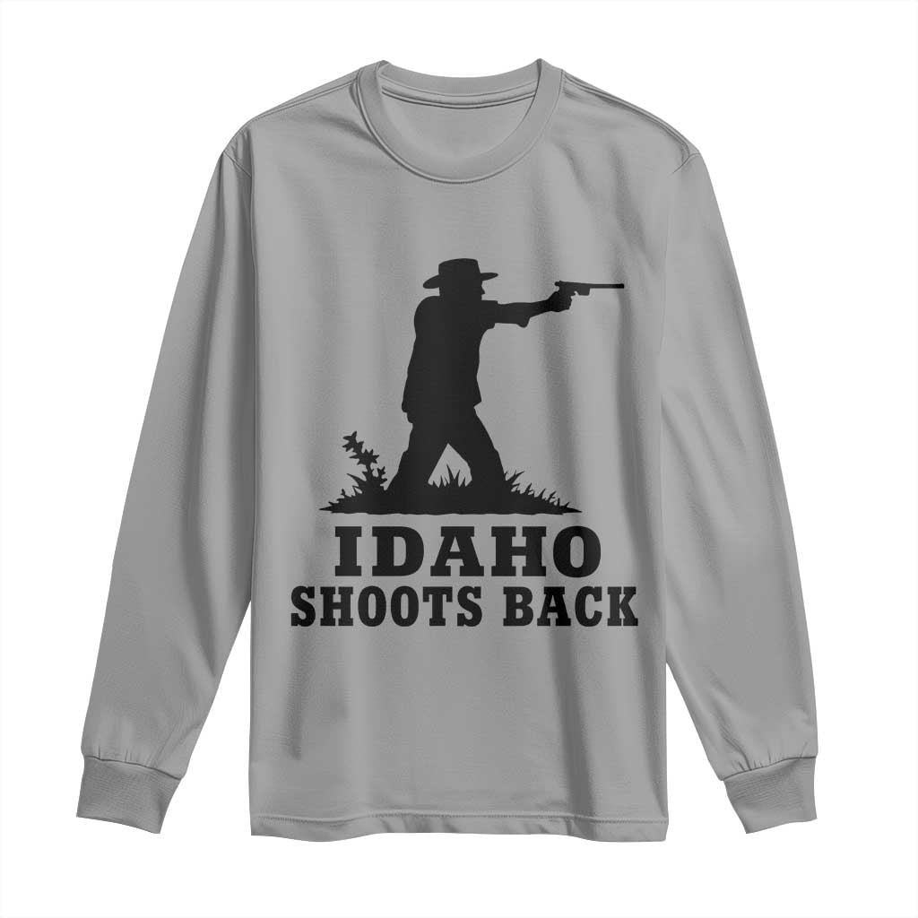 Idaho Shoots Back Minimalist Gunslinger Silhouette State Pride Graphic Long Sleeve Shirt TS02 Sport Gray Print Your Wear