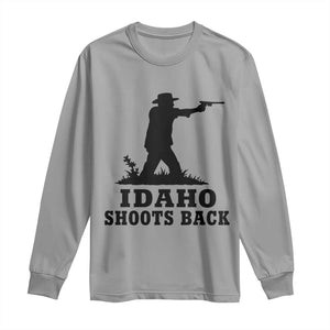 Idaho Shoots Back Minimalist Gunslinger Silhouette State Pride Graphic Long Sleeve Shirt TS02 Sport Gray Print Your Wear