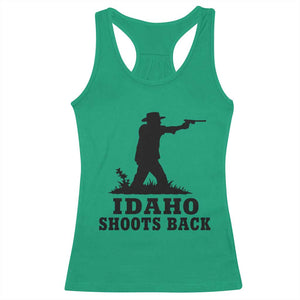 Idaho Shoots Back Minimalist Gunslinger Silhouette State Pride Graphic Racerback Tank Top TS02 Irish Green Print Your Wear