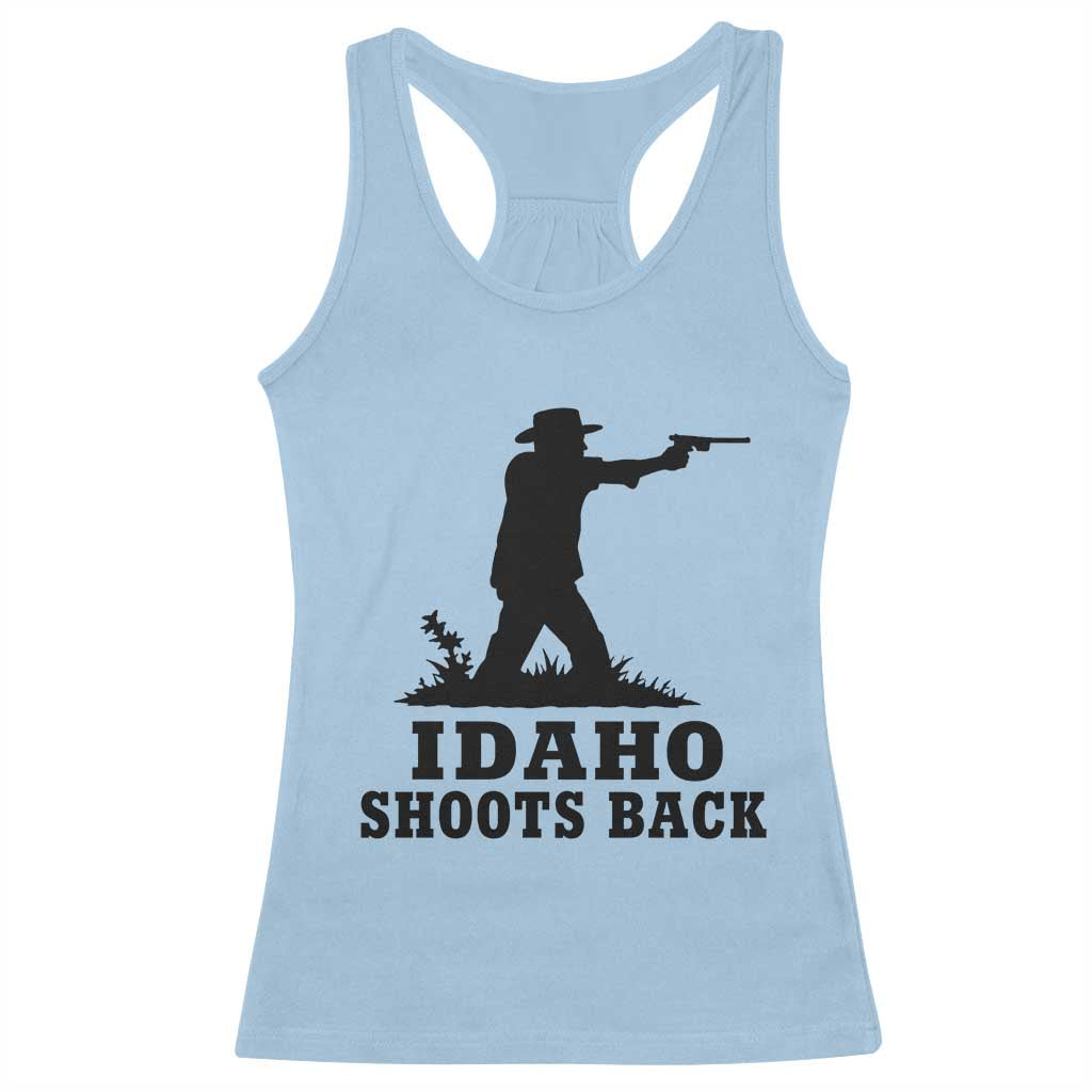 Idaho Shoots Back Minimalist Gunslinger Silhouette State Pride Graphic Racerback Tank Top TS02 Light Blue Print Your Wear
