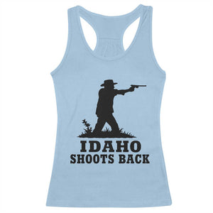 Idaho Shoots Back Minimalist Gunslinger Silhouette State Pride Graphic Racerback Tank Top TS02 Light Blue Print Your Wear