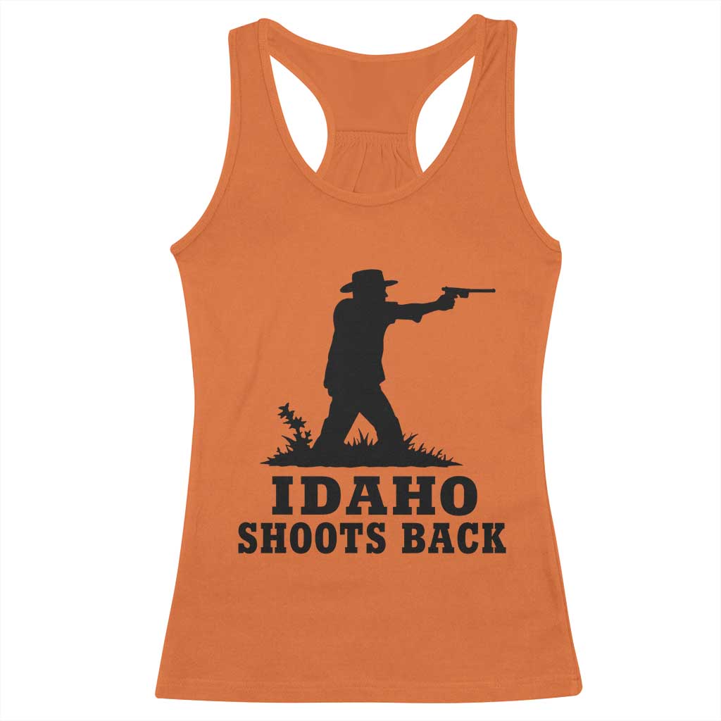 Idaho Shoots Back Minimalist Gunslinger Silhouette State Pride Graphic Racerback Tank Top TS02 Orange Print Your Wear