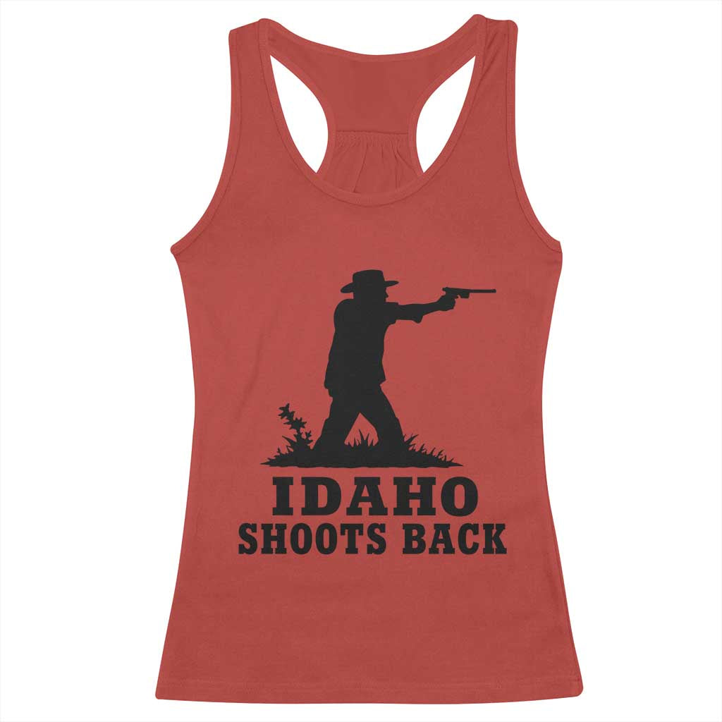 Idaho Shoots Back Minimalist Gunslinger Silhouette State Pride Graphic Racerback Tank Top TS02 Red Print Your Wear
