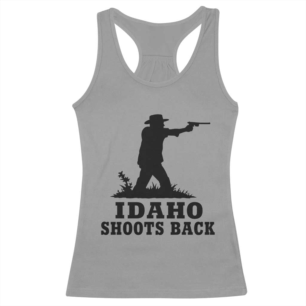 Idaho Shoots Back Minimalist Gunslinger Silhouette State Pride Graphic Racerback Tank Top TS02 Sport Gray Print Your Wear