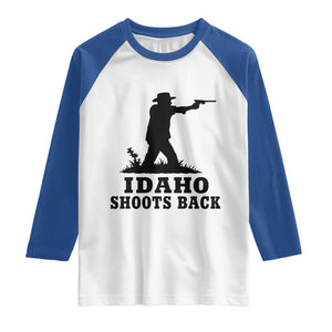Idaho Shoots Back Minimalist Gunslinger Silhouette State Pride Graphic Raglan Shirt TS02 White Royal Print Your Wear