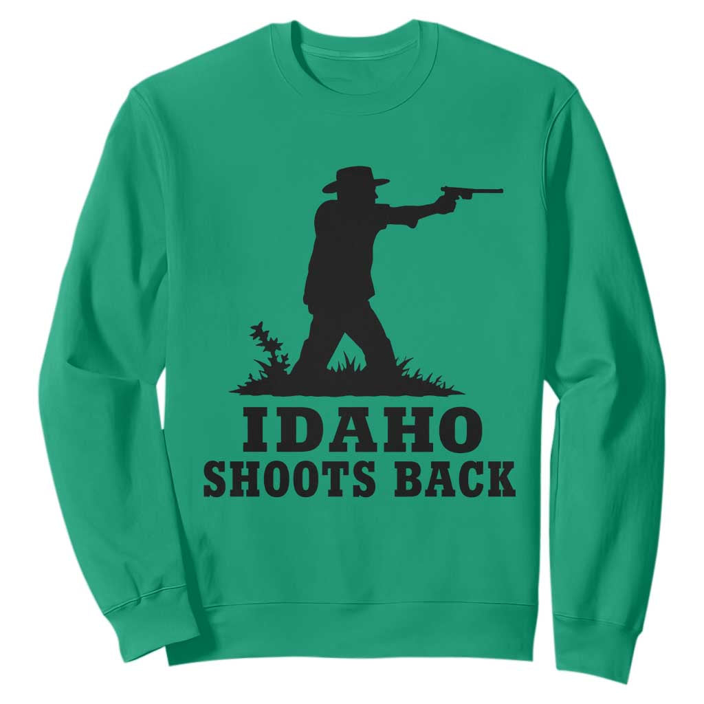 Idaho Shoots Back Minimalist Gunslinger Silhouette State Pride Graphic Sweatshirt TS02 Irish Green Print Your Wear