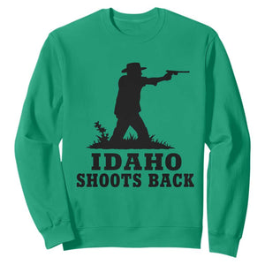 Idaho Shoots Back Minimalist Gunslinger Silhouette State Pride Graphic Sweatshirt TS02 Irish Green Print Your Wear