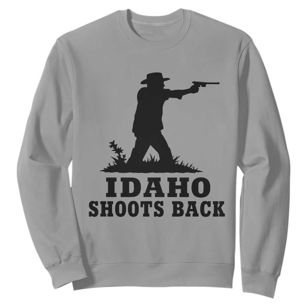 Idaho Shoots Back Minimalist Gunslinger Silhouette State Pride Graphic Sweatshirt TS02 Sport Gray Print Your Wear