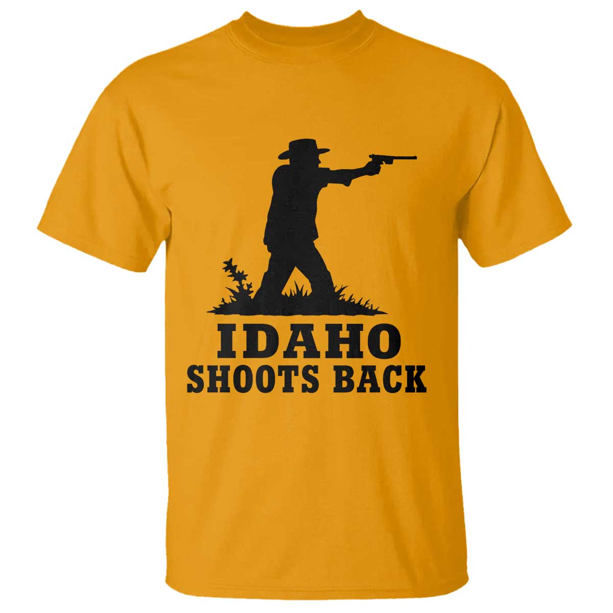 Idaho Shoots Back Minimalist Gunslinger Silhouette State Pride Graphic T Shirt TS02 Gold Print Your Wear