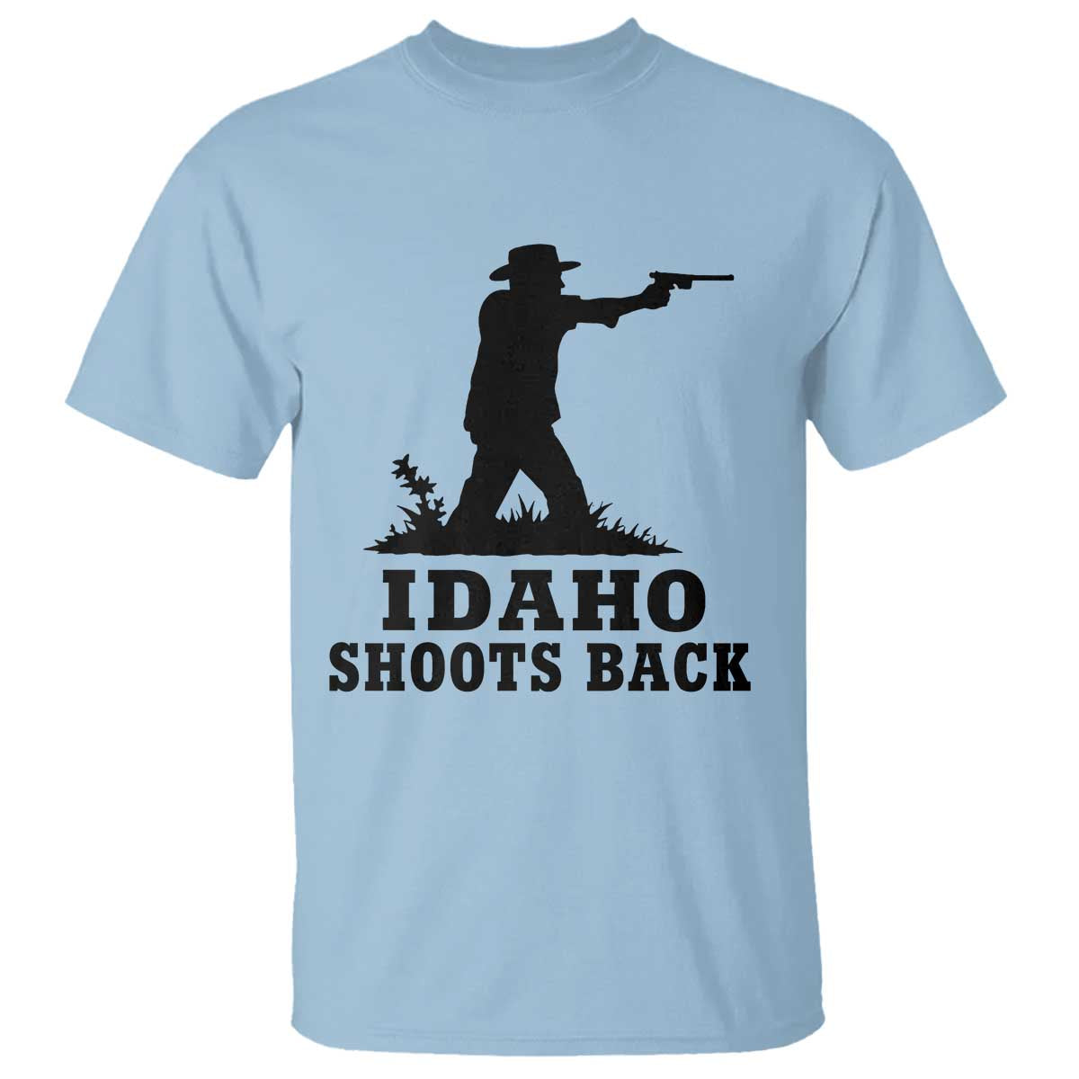 Idaho Shoots Back Minimalist Gunslinger Silhouette State Pride Graphic T Shirt TS02 Light Blue Print Your Wear