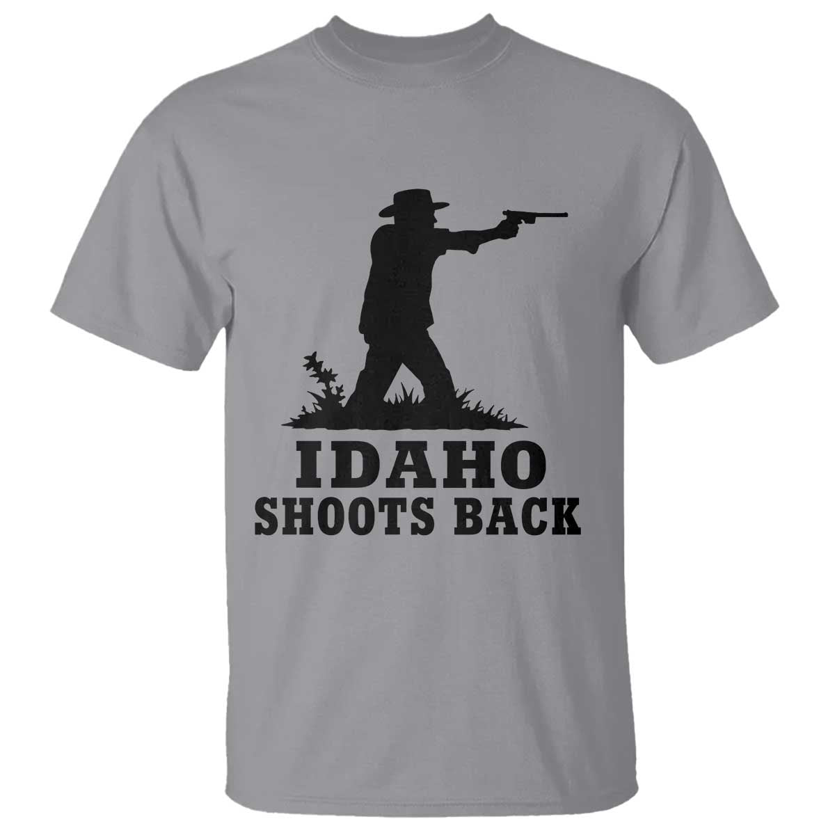 Idaho Shoots Back Minimalist Gunslinger Silhouette State Pride Graphic T Shirt TS02 Sport Gray Print Your Wear