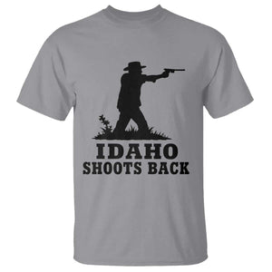 Idaho Shoots Back Minimalist Gunslinger Silhouette State Pride Graphic T Shirt TS02 Sport Gray Print Your Wear