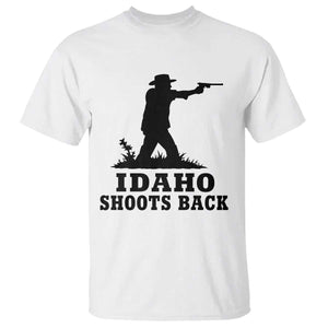 Idaho Shoots Back Minimalist Gunslinger Silhouette State Pride Graphic T Shirt TS02 White Print Your Wear