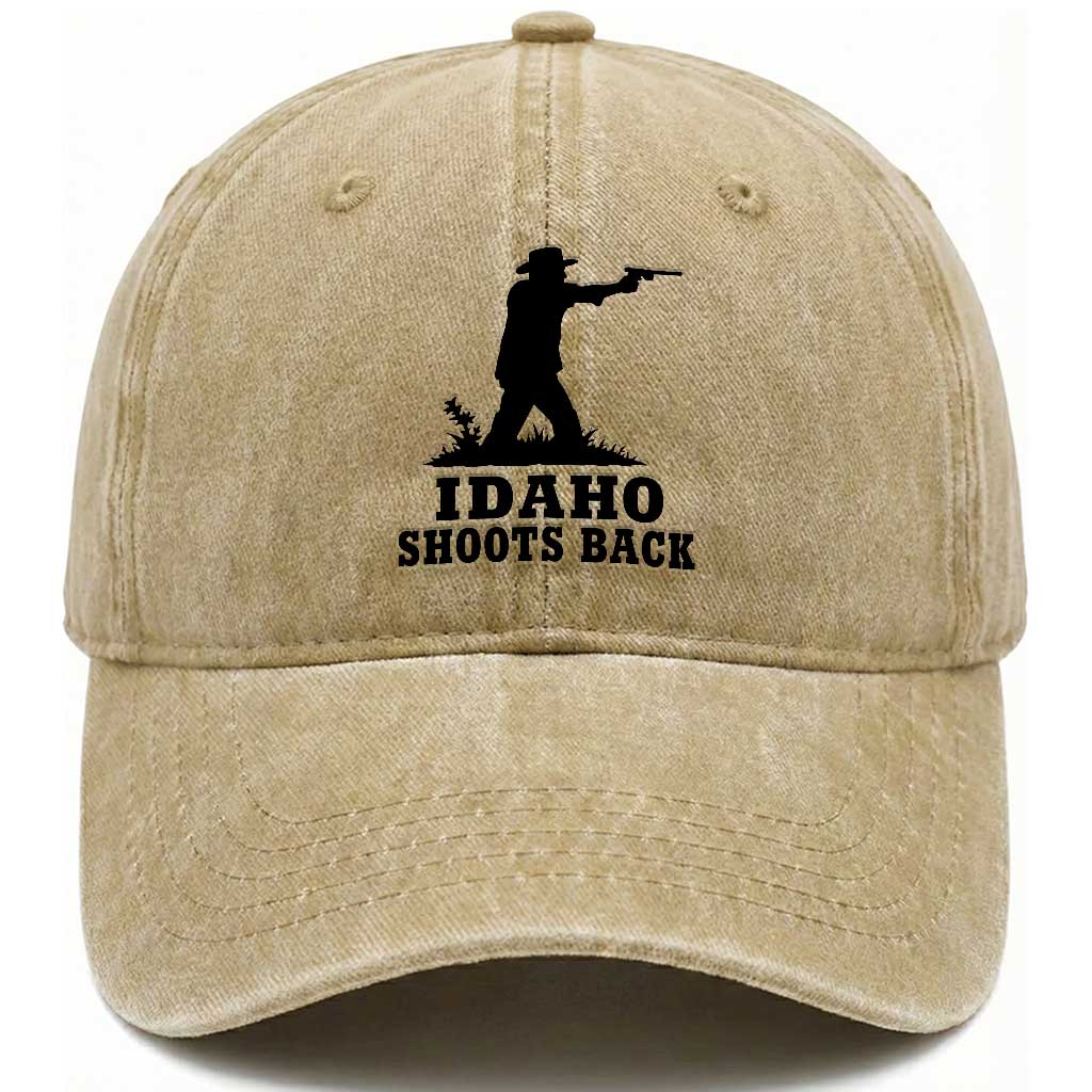 Idaho Shoots Back Minimalist Gunslinger Silhouette State Pride Graphic Washed Cotton Baseball Cap TS02 Print Your Wear
