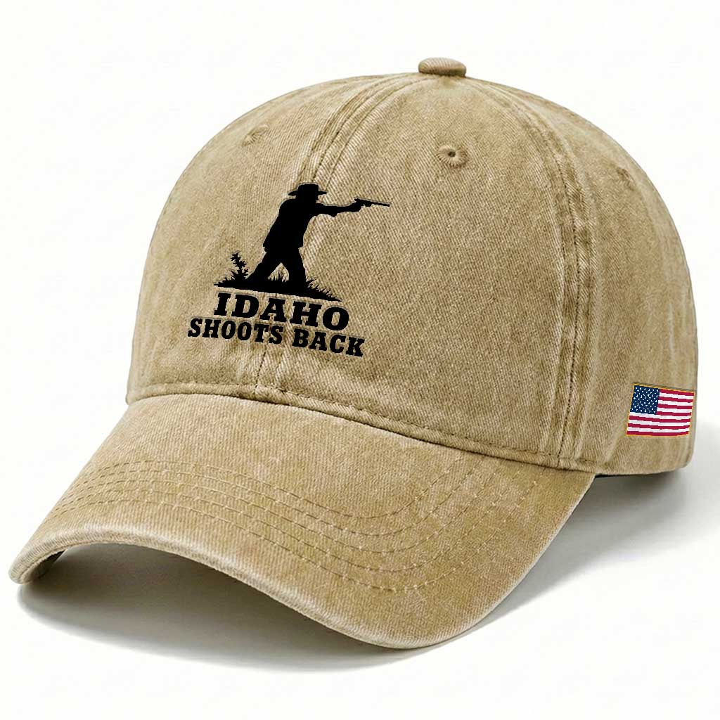 Idaho Shoots Back Minimalist Gunslinger Silhouette State Pride Graphic Washed Cotton Baseball Cap TS02 Print Your Wear