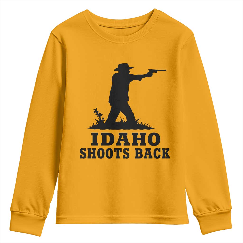 Idaho Shoots Back Minimalist Gunslinger Silhouette State Pride Graphic Youth Sweatshirt TS02 Gold Print Your Wear