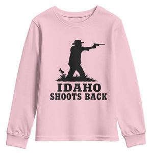 Idaho Shoots Back Minimalist Gunslinger Silhouette State Pride Graphic Youth Sweatshirt TS02 Light Pink Print Your Wear