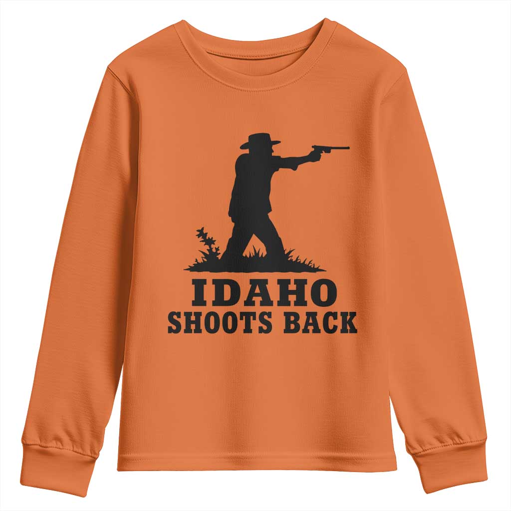 Idaho Shoots Back Minimalist Gunslinger Silhouette State Pride Graphic Youth Sweatshirt TS02 Orange Print Your Wear