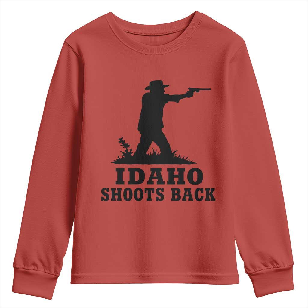 Idaho Shoots Back Minimalist Gunslinger Silhouette State Pride Graphic Youth Sweatshirt TS02 Red Print Your Wear