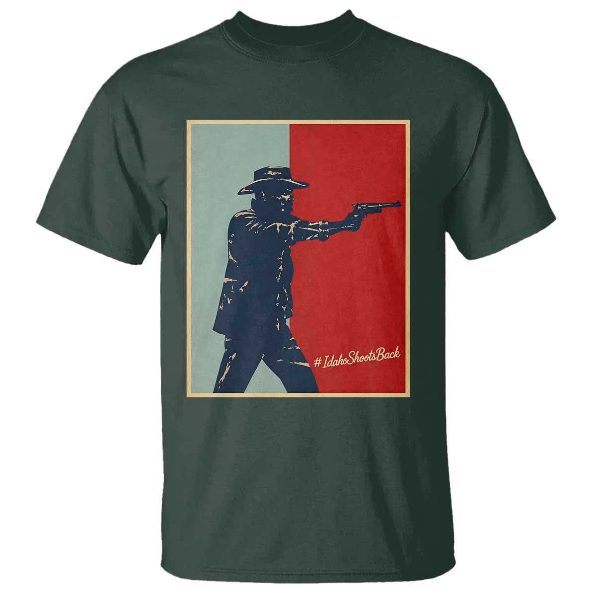 Idaho Shoots Back Vintage Pop Art Poster Style Graphic T Shirt TS02 Dark Forest Green Print Your Wear