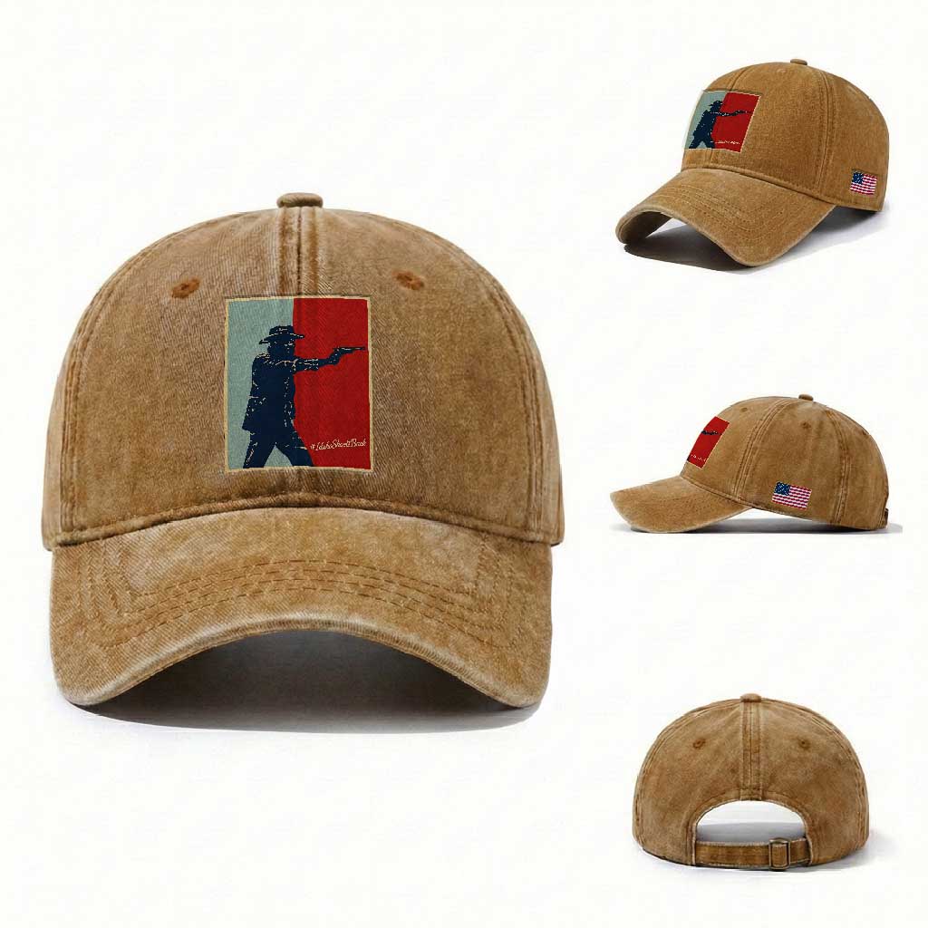 Idaho Shoots Back Vintage Pop Art Poster Style Graphic Washed Cotton Baseball Cap TS02 Washed Cap Universal Fit Yellow Ochre Print Your Wear