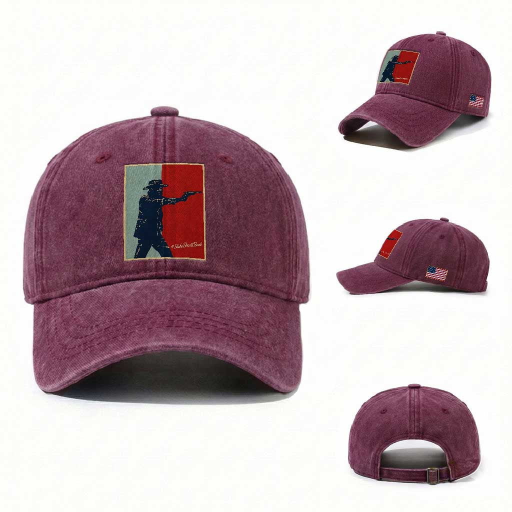 Idaho Shoots Back Vintage Pop Art Poster Style Graphic Washed Cotton Baseball Cap TS02 Washed Cap Universal Fit Burgundy Print Your Wear
