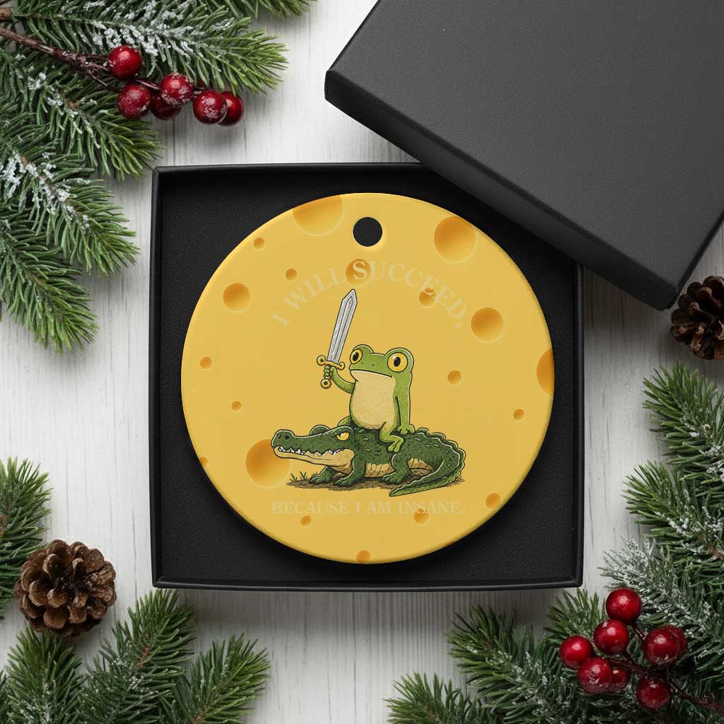 Retro Goblincore Sword Frog Riding Alligator Meme Ceramic Ornament I Will Succeed Because I Am Insane Chaotic Motivation TS02 1pc Yellow Cheese Print Your Wear