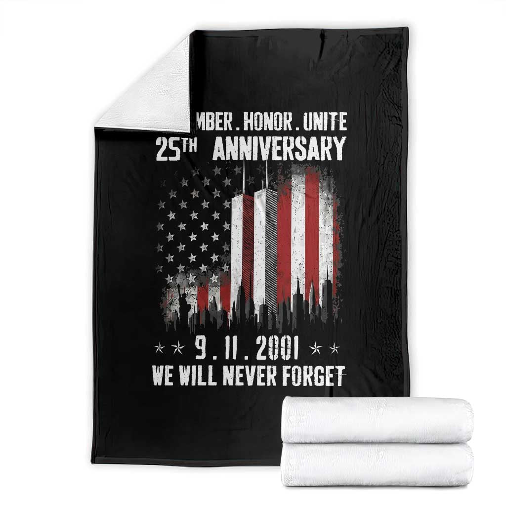 Remember Honor Unite 9 11 Memorial 25th Anniversary Throw Blanket We Will Never Forget Patriotic American Flag