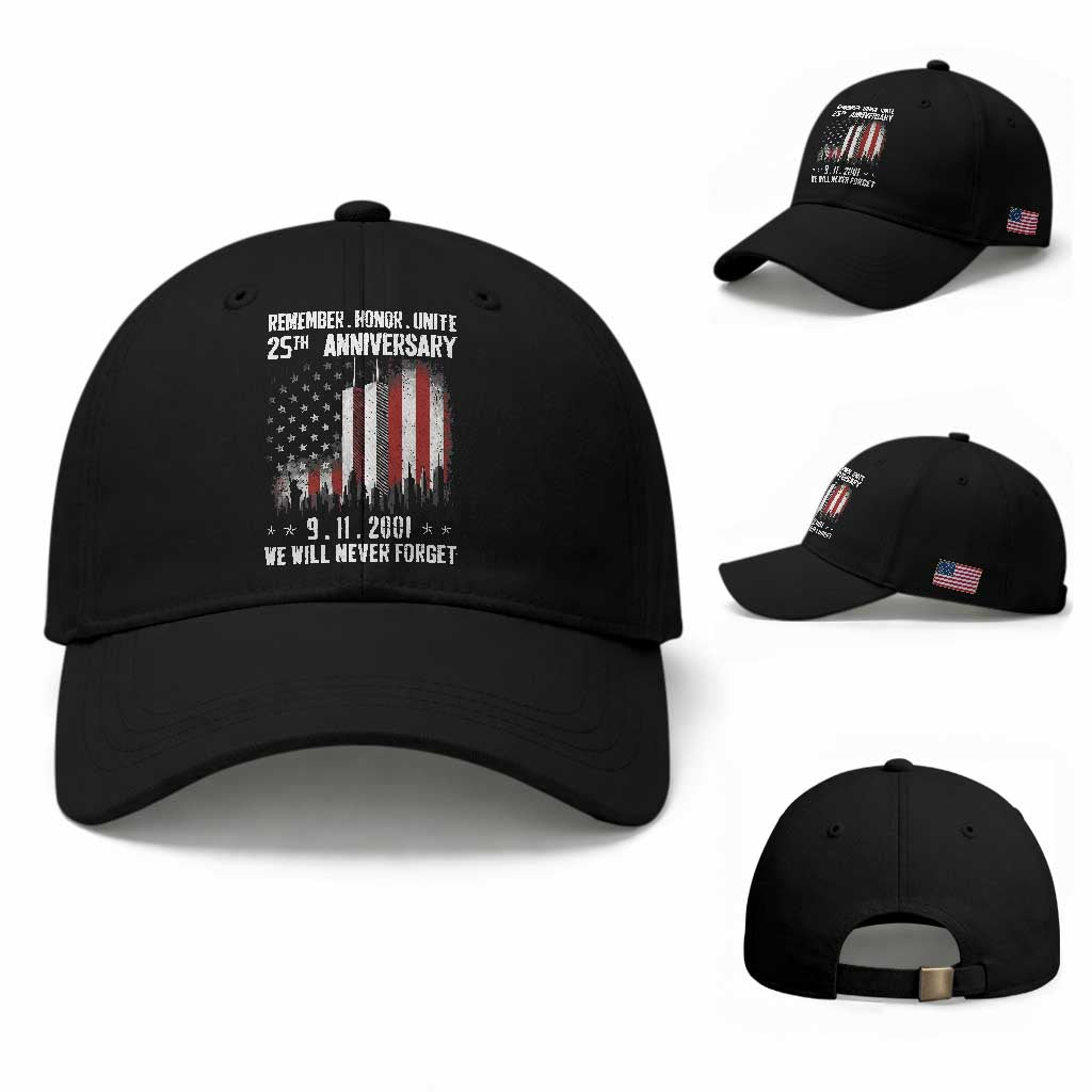 Remember Honor Unite 9 11 Memorial 25th Anniversary Baseball Cap We Will Never Forget Patriotic American Flag TS02 Baseball Cap Universal Fit Black Print Your Wear