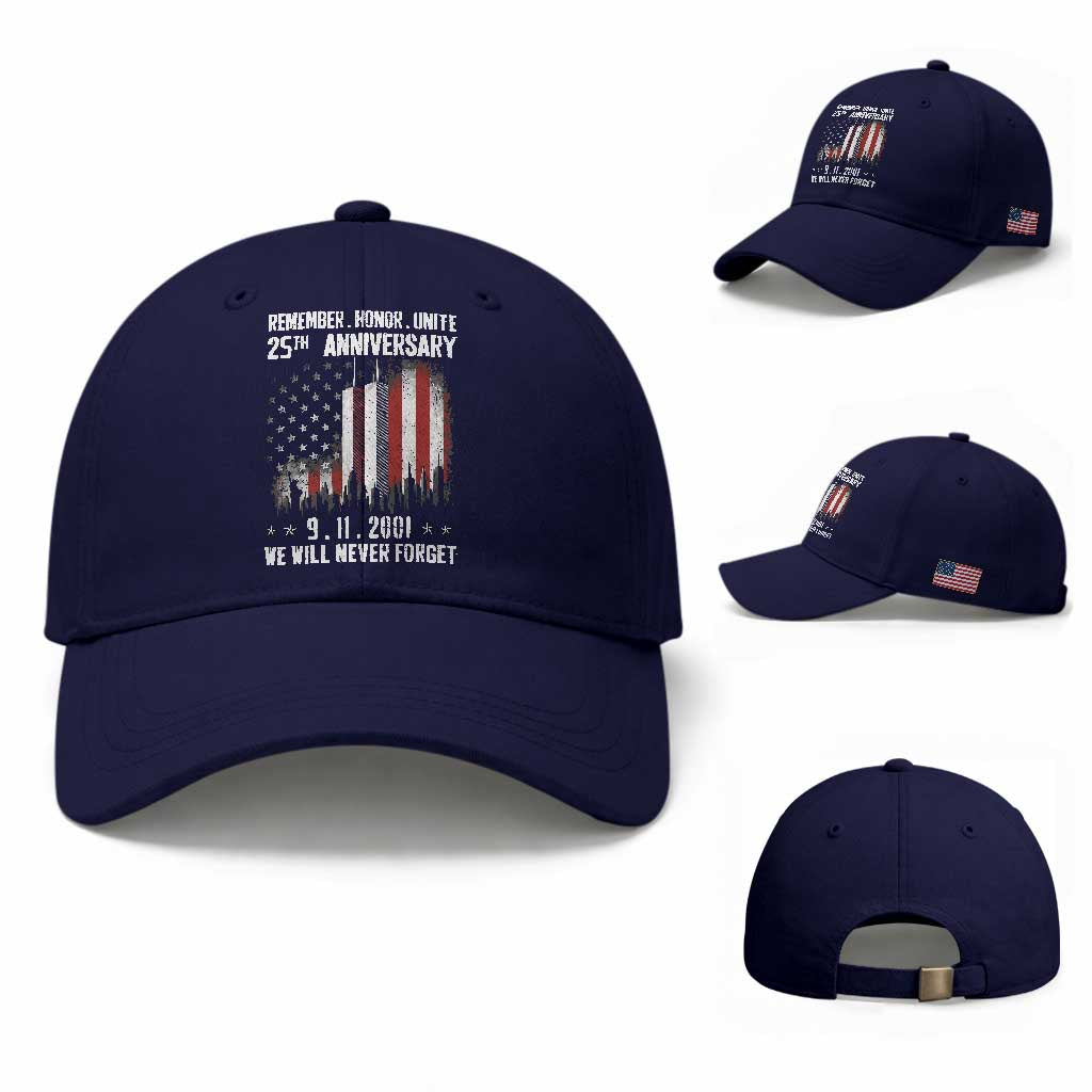 Remember Honor Unite 9 11 Memorial 25th Anniversary Baseball Cap We Will Never Forget Patriotic American Flag TS02 Baseball Cap Universal Fit Dark Blue Print Your Wear