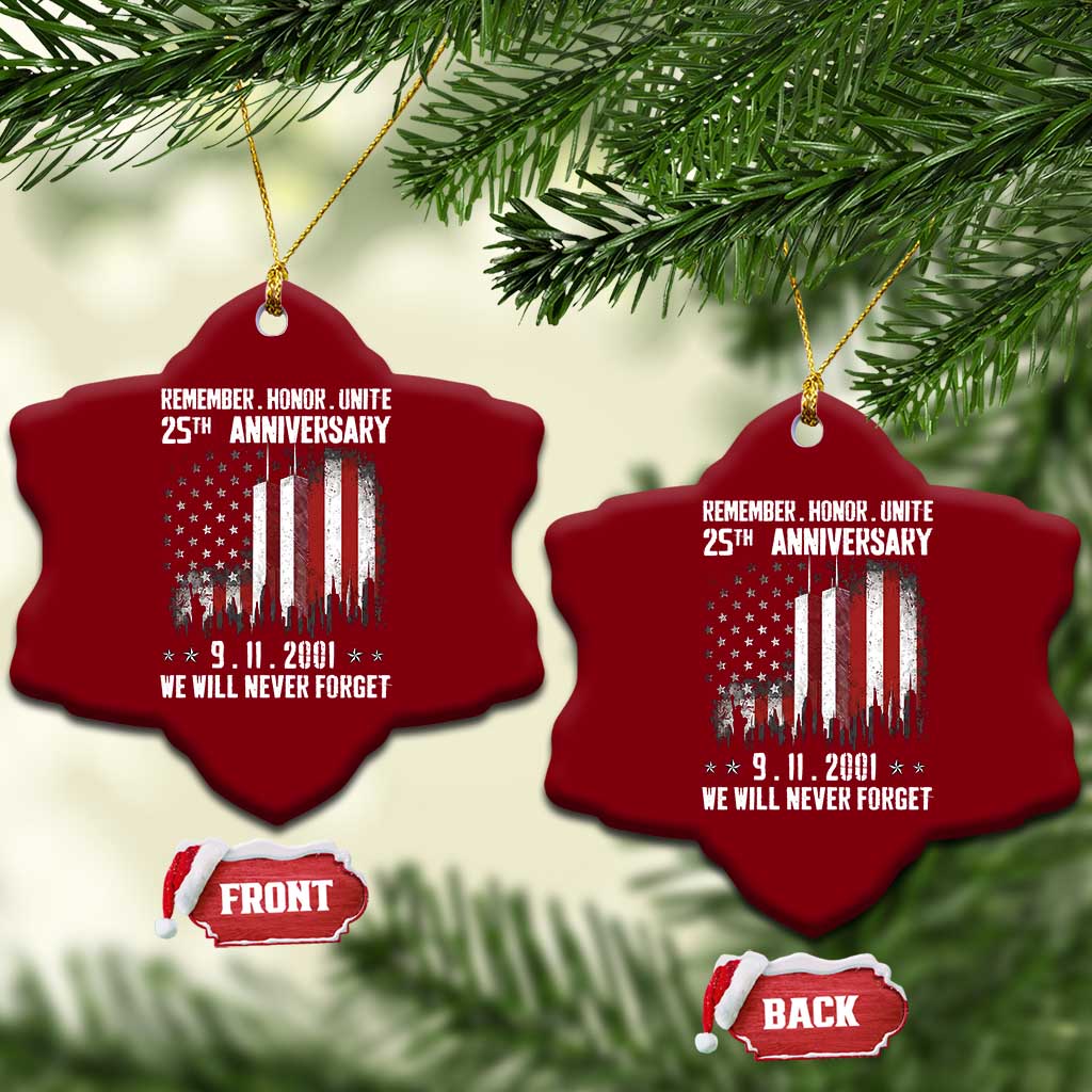Remember Honor Unite 9 11 Memorial 25th Anniversary Ceramic Ornament We Will Never Forget Patriotic American Flag TS02 Print Your Wear