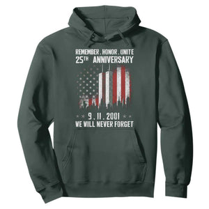 Remember Honor Unite 9 11 Memorial 25th Anniversary Hoodie We Will Never Forget Patriotic American Flag TS02 Dark Forest Green Print Your Wear