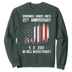 Remember Honor Unite 9 11 Memorial 25th Anniversary Sweatshirt We Will Never Forget Patriotic American Flag TS02 Dark Forest Green Print Your Wear
