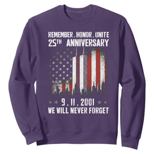 Remember Honor Unite 9 11 Memorial 25th Anniversary Sweatshirt We Will Never Forget Patriotic American Flag TS02 Purple Print Your Wear
