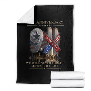 We Will Never Forget 9 11 Memorial 25th Anniversary Throw Blanket Patriotic American Flag Ribbon