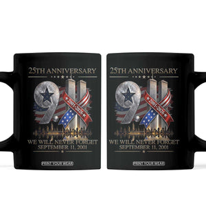 We Will Never Forget 9 11 Memorial 25th Anniversary Coffee Mug Patriotic American Flag Ribbon
