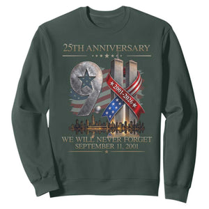 We Will Never Forget 9 11 Memorial 25th Anniversary Sweatshirt Patriotic American Flag Ribbon TS02 Dark Forest Green Print Your Wear