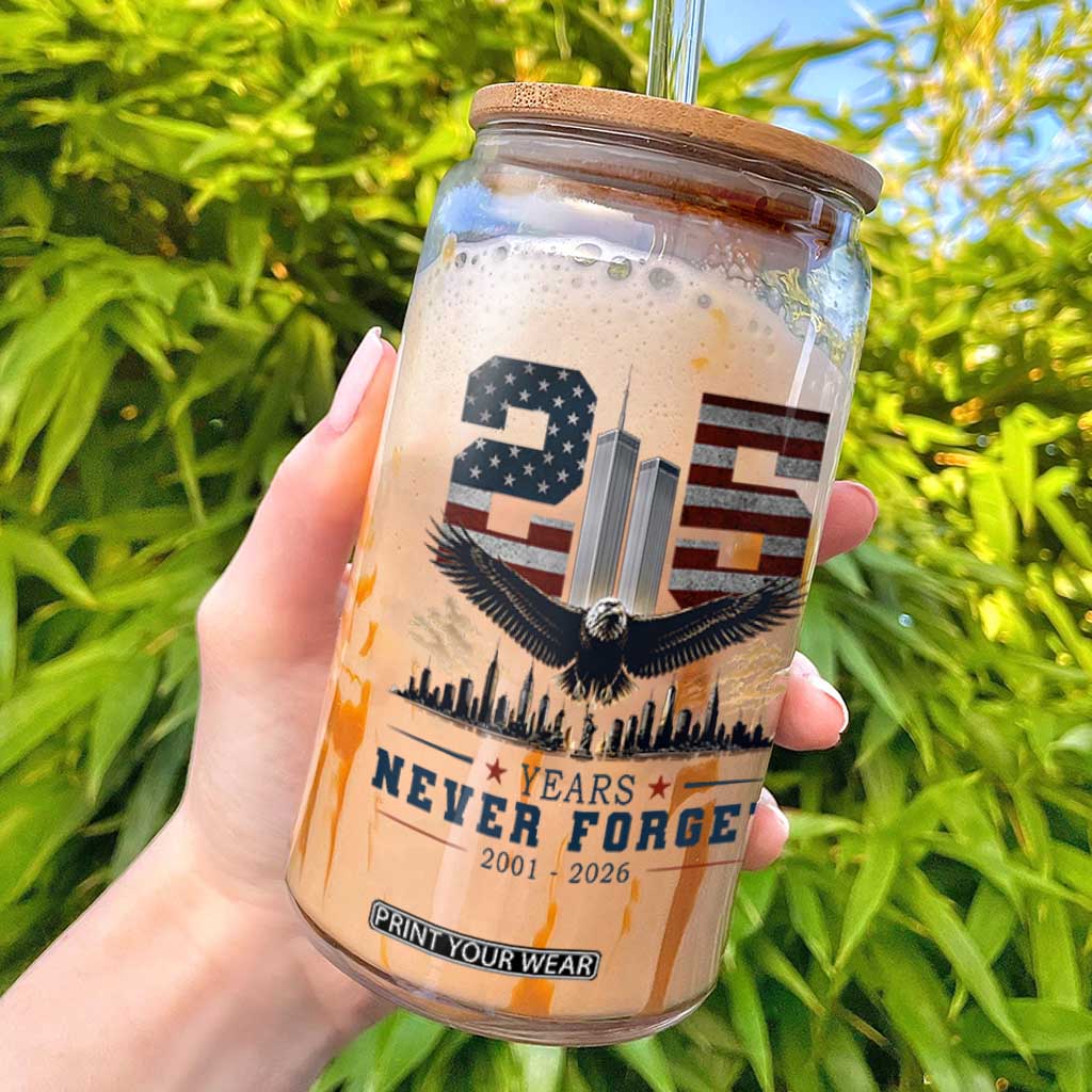 Patriotic Soaring Bald Eagle 9 11 Memorial 25th Anniversary Glass Can 25 Years 2021 2026 Never Forget