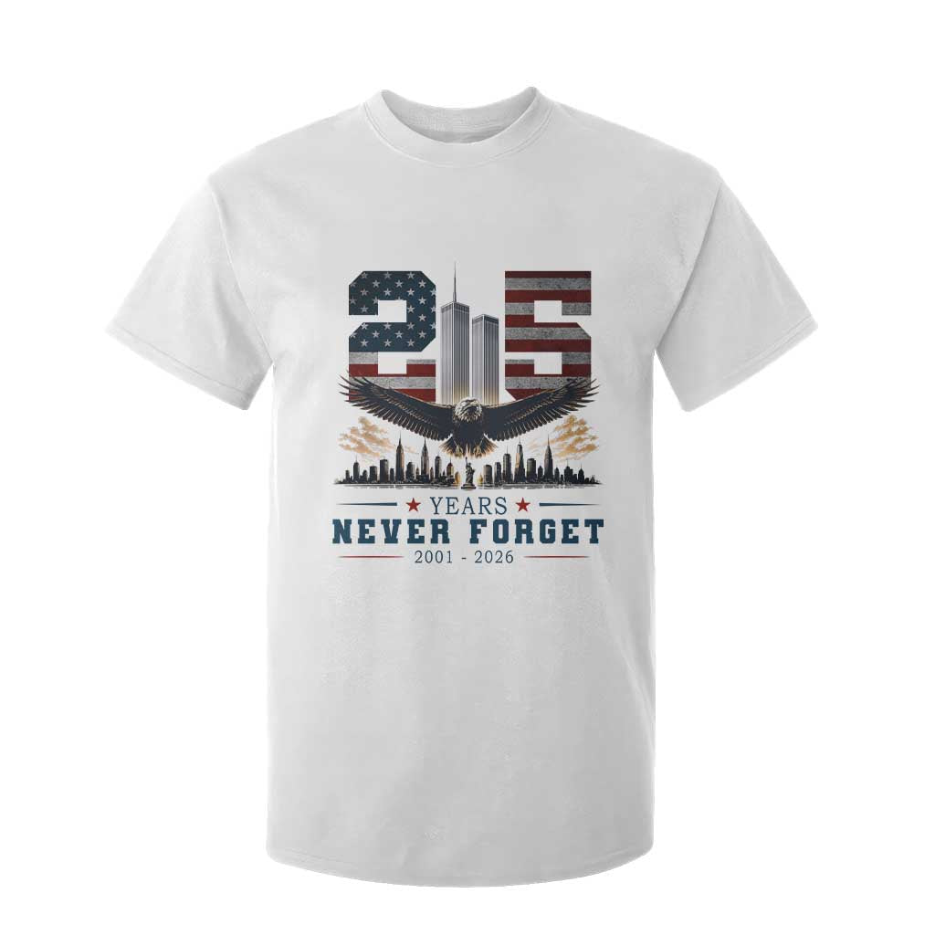 Patriotic Soaring Bald Eagle 9 11 Memorial 25th Anniversary T Shirt For Kid 25 Years 2021 2026 Never Forget TS02 White Print Your Wear