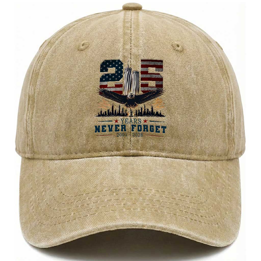 Patriotic Soaring Bald Eagle 9 11 Memorial 25th Anniversary Washed Cotton Baseball Cap 25 Years 2021 2026 Never Forget TS02 Print Your Wear