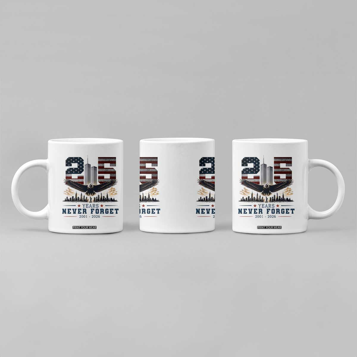 Patriotic Soaring Bald Eagle 9 11 Memorial 25th Anniversary Coffee Mug 25 Years 2021 2026 Never Forget